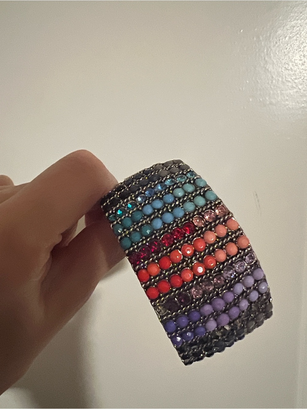 Multi-Color Rhinestone Silver Coloured Metal Cuff Bracelet - Women Jewelry